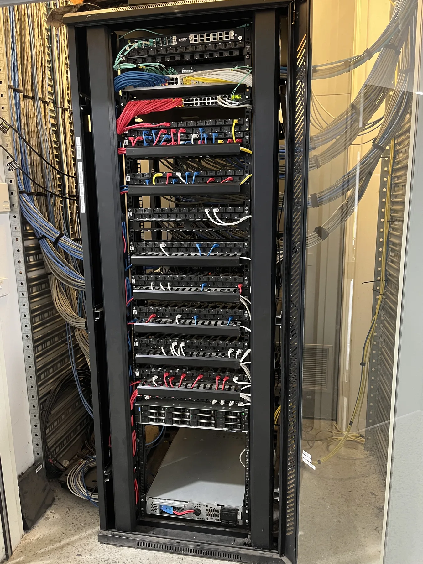 Server rack after recabling