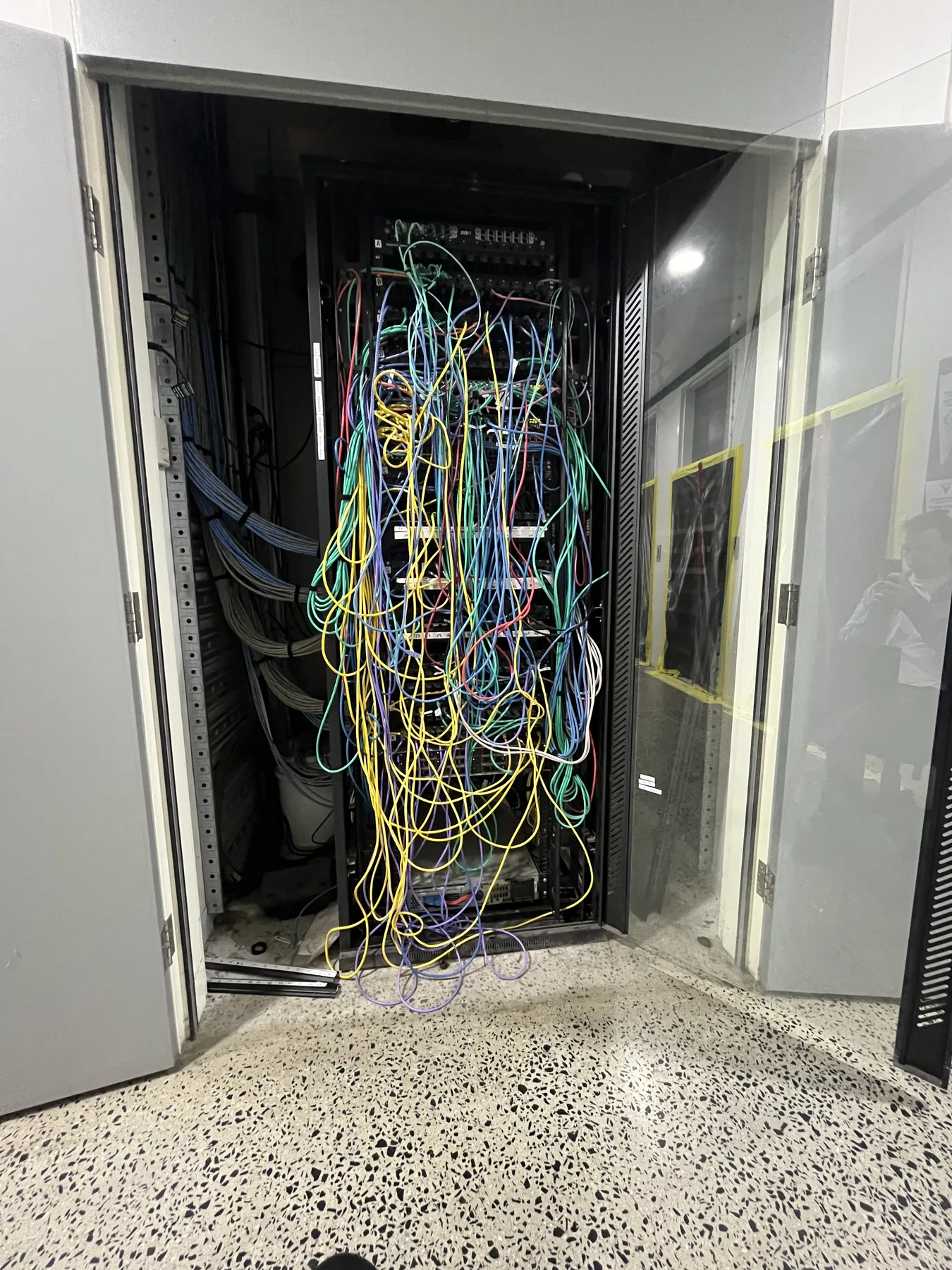 Server rack before recabling